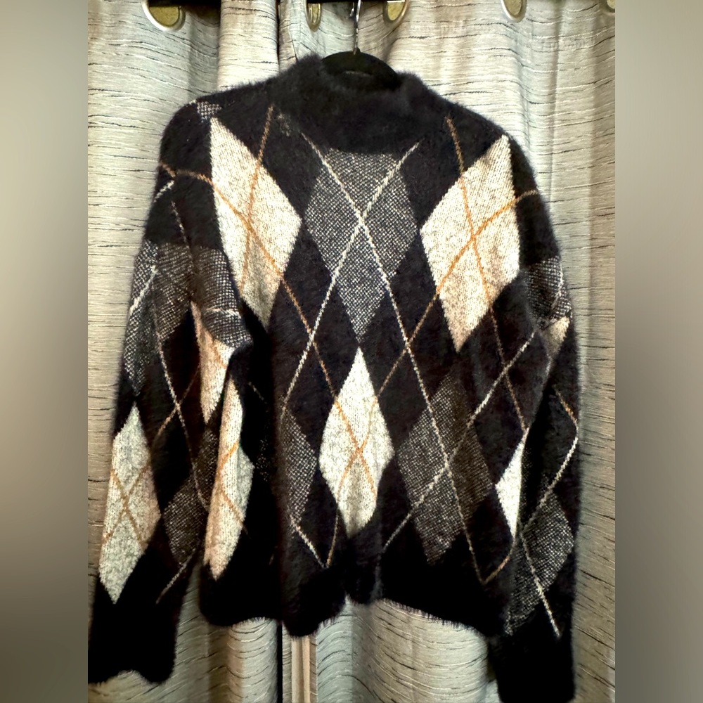 Black Argyle Sweater- women’s size Large